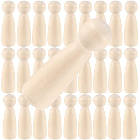 ZOENHOU 30 Pack 3-1/2 Inch Wooden Peg Dolls, Mom Angel Unfinished Peg People Doll Bodies, Wooden Figures for Craft, Painting ZOENHOU