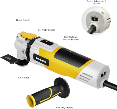 ENVENTOR Oscillating Multi Tools, 2.5A Electric Oscillating Saw Corded with 43PCS Accessories, 15000-22000 OPM, 6 Variable Speeds, 3°Oscillation - WoodArtSupply