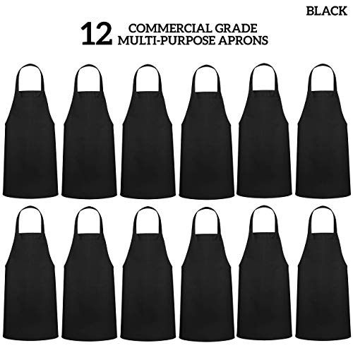GREEN LIFESTYLE 12 Pack Bib Apron - Unisex Black Aprons, Machine Washable Aprons for Men and Women, Kitchen Cooking BBQ Aprons Bulk (Pack of 12, No GREEN LIFESTYLE