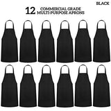 GREEN LIFESTYLE 12 Pack Bib Apron - Unisex Black Aprons, Machine Washable Aprons for Men and Women, Kitchen Cooking BBQ Aprons Bulk (Pack of 12, No GREEN LIFESTYLE