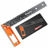 12” Woodworking Square Ruler - Preciva Right Angle Ruler Carpenter Square Layout Tool, Features Stainless Steel Blade, Retractable Ledge, 1/16” and Preciva