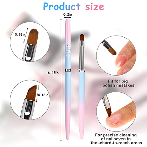Sliverdew Nail Art Clean Up Brush, 2Pcs Round&Angled Nail Polish Clean Up Brush for Cleaning Fingernails, Professional Nail Painting Brushes for Nail Sliverdew