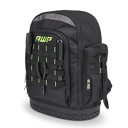 AWP Extreme Tool Backpack, Heavy-Duty Tool Bag with Padded Shoulder, Back, and Waist Straps, Water-Resistant Construction Black - WoodArtSupply