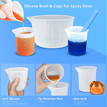 Silicone Resin Measuring Cups Tool Kit- 600ml/20oz Resin Mixing Cups, 2Pcs 100ml Measuring Cups, Silicone Stir Sticks, Resin Mixing Kit for Epoxy