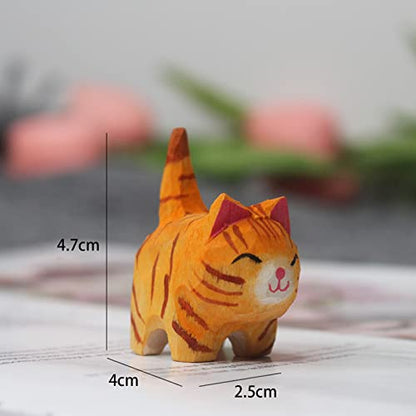 Wooden Cat Figurine - Small 1.85", Hand-Made, Carving, Decoration, Decoy, Small Animals, Cat Lover (Orange Cat) - WoodArtSupply