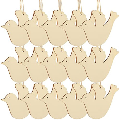 MILISTEN 30Pcs Wooden Christmas Pigeon Cutouts, Unfinished Wood Peace Pigeon Cutouts, Bird Shaped Hanging Ornaments with Rope for DIY Crafts Wedding Milisten