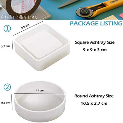 𝐂𝐫𝐚𝐟𝐭𝐂𝐨𝐥𝐥𝐞𝐜𝐭𝐨𝐫𝐬 𝐀𝐬𝐡𝐭𝐫𝐚𝐲 𝐌𝐨𝐥𝐝𝐬 for Resin Casting Resin Mold Epoxy Resin Molds Silicone Ashtray Mold Ash Tray Mold - 2PCS Round Square Shaped Craft - WoodArtSupply