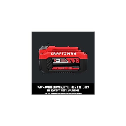 Craftsman V20 Battery and Charger, for Power Tool Kits and Outdoor Tools, 4.0 Ah, Lithium Ion Battery (CMCB204-CK) Craftsman