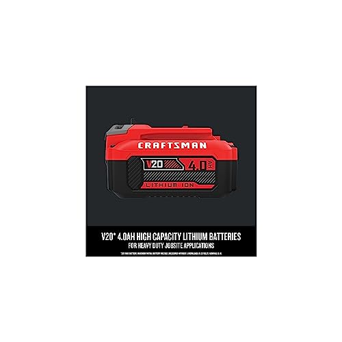 Craftsman V20 Battery and Charger, for Power Tool Kits and Outdoor Tools, 4.0 Ah, Lithium Ion Battery (CMCB204-CK) - WoodArtSupply