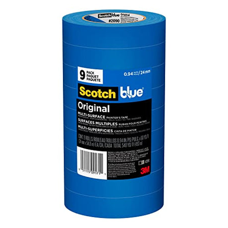 Scotch Painter's Tape Original Multi-Surface Painter's Tape, 0.94 Inches x 60 Yards, 9 Rolls, Blue, Paint Tape Protects Surfaces and Removes Easily, Scotch