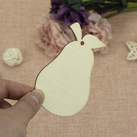JANOU 20pcs Pear Shape Unfinished Wood Cutouts DIY Crafts Blank Hanging Gift Tags Ornaments with Ropes for Summer Fruit Theme Party Decoration, JANOU