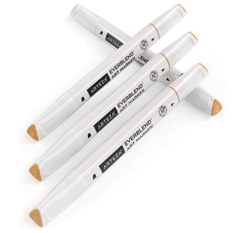 ARTEZA EverBlend Art Markers Agave Brown A611 (Set of 4), Alcohol Based Sketch Markers with Dual Tips (Fine and Broad Chisel) for Painting, Coloring, ARTEZA