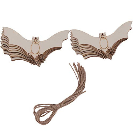 Amosfun 20pcs Unfinished Wood Slices Bat Wood Craft Embellishments Blank Wooden Chip for Halloween DIY Scrapbooking Crafts Amosfun