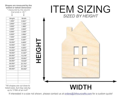 Unfinished Wood House Window Silhouette Shape | DIY Craft Cutout | Up to 36" 4" / 1/4"