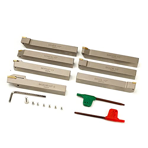 OSCARBIDE Nickel Plated 1/2"Shank Indexable Lathe Turning Holder 7 Pieces/Set,Heavy-Duty CNC Metal Lathe Cutting Tools for Turning Grooving Threading OSCARBIDE