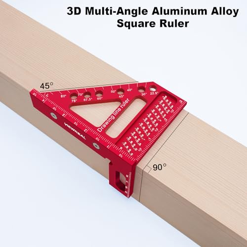 Premium Carpenter Square Hole Scribing Ruler Precision Woodworking Tool 22.5-90 Degree Measuring Ruler with Angle Pin Versatile Speed Square for ViewReal