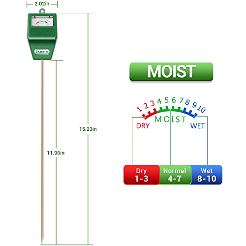 Dr.meter Soil Moisture Meter Tester for Plants, Long Probe Hygrometer Moisture Sensor for Houseplants Indoor Outdoor Garden Lawn Use - Plant Water