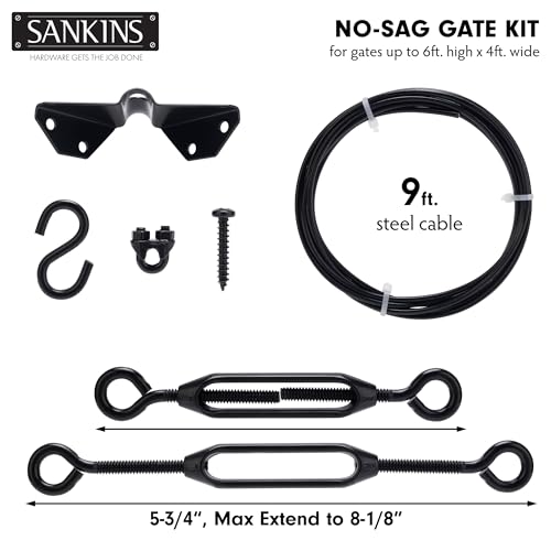 SANKINS Anti-Sag Gate Kits for Wooden Fence, Black Gate Support Cable Kit Hardware, Gate Sag Frame Kit Hardware for Wooden Fence, Wood Gate Door