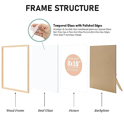 ATOBART 8x10 OAK Natural Wood Photo Frame,3 Pack Picture Frames Real Glass front Wall Hanging Gallery for Wall and Tabletop Display (OAK, 8x10,set of ATOBART
