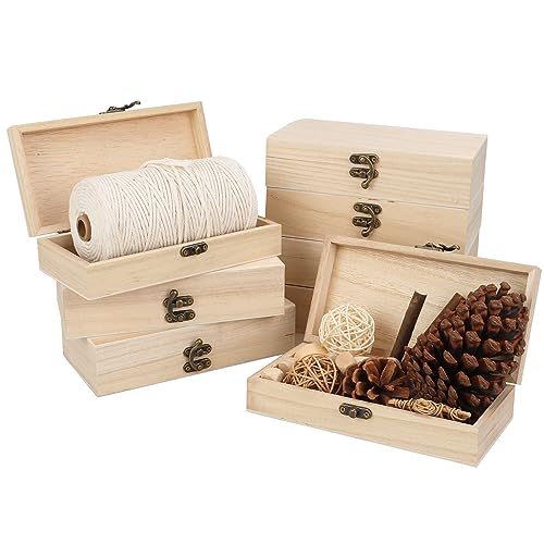 CYEAH Unfinished Wood Box Set of 8, 7.8 x 4 x 2 inch Rectangle Crafts Wooden Box, Wooden Storage Box with Hinged Lid for Crafts, Rustic Wood Gift CYEAH