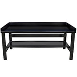 Borroughs Adjustable Height Heavy Duty Workbench with Bottom Shelf, Back and End Guards, Commercial Grade, 12-Gauge Black Painted Steel Top, 34 in. x Borroughs