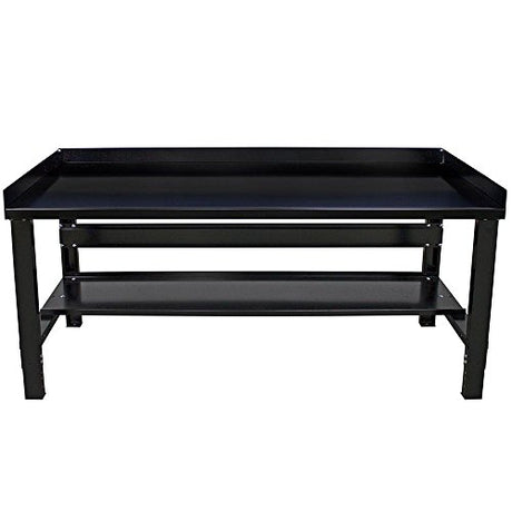 Borroughs Adjustable Height Heavy Duty Workbench with Bottom Shelf, Back and End Guards, Commercial Grade, 12-Gauge Black Painted Steel Top, 34 in. x Borroughs