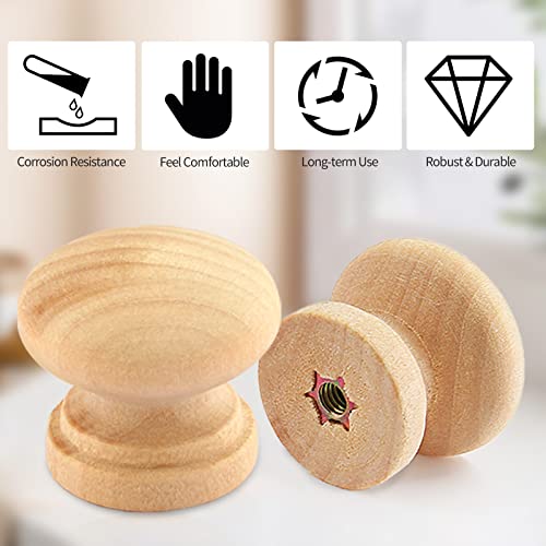 Kemcatui 12Pcs Unfinished Wood Dresser Knobs, Mushroom Shape Wood Drawer Knobs, Wood Cabinet Knobs, Single Handle Pulls with Screws Hardware - WoodArtSupply