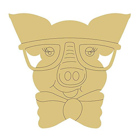 Pig Design by Lines Cutout Unfinished Wood Farm Animal Country Decor Door Hanger MDF Shaped Canvas Style 4 Art 1 (12") Diverse Woodworking