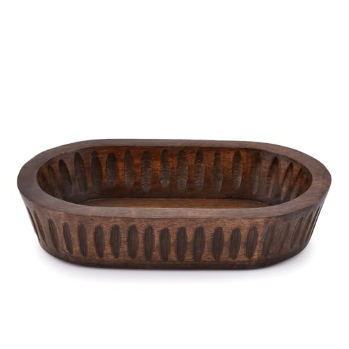Samhita Mango Wood Decorative Bowls for Home Décor, Decorative Long Wooden Bowl for Table Centerpiece (10" x 6" x 2") Samhita