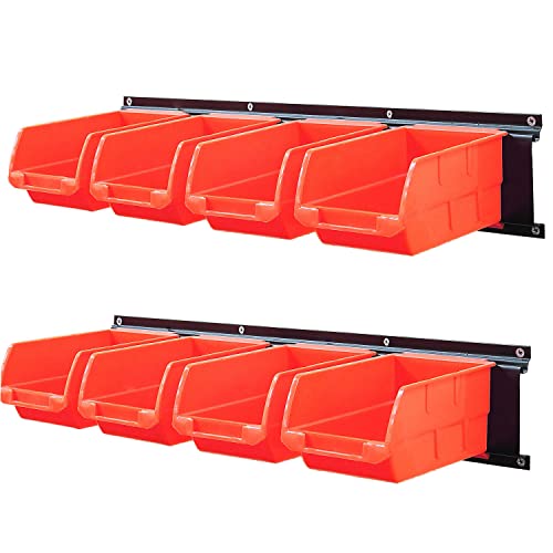 Wallmaster Wall Mounted Storage Bins, Wall Storage Bins Parts Rack 10 Bins&3 Rails Wall Mount Tool Organizer Hardware Storage Organizer (Orange) - WoodArtSupply