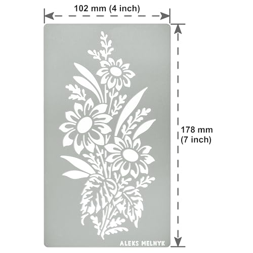 Aleks Melnyk No.273 Metal Stencil, Sunflower in a Bouquet with Wildflowers, Leaf Blossom, Small Stencil, 1 PC, Template for Wood Burning, Engraving, - WoodArtSupply