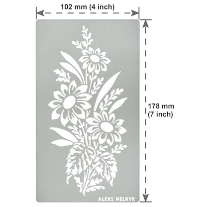 Aleks Melnyk No.273 Metal Stencil, Sunflower in a Bouquet with Wildflowers, Leaf Blossom, Small Stencil, 1 PC, Template for Wood Burning, Engraving, - WoodArtSupply