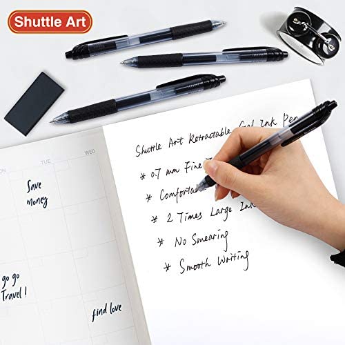 Shuttle Art School & Work Supplies Bundle, 100 Pack Black Retractable Gel Pens + 60 Pack Black Retractable Gel Pen Refills 0.7mm Fine Point for Shuttle Art