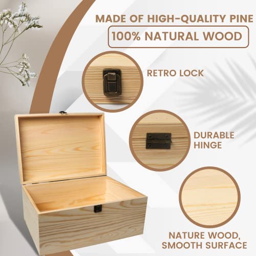 VIKOS Products 13.8x9.9x6.7-Inch/ 3.33-Gal. X-Large Unfinished Wooden Box for DIY Crafts & Storage with Hinges & Retro Front Clasps - Natural Pine - VIKOS Products