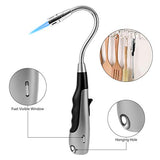 Butane Lighter Torch Long Lighter Jet Flame Windproof Lighter with Visual Fuel Window for Fireplace Kitchen Grill BBQ Camping, Black (No Butane V 1985.5.10