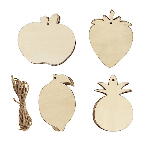 32 Pack Wooden Fruit Cutouts Wooden Apple Lemon Pineapple Strawberry Cutouts Fruit Shape Ornaments Unfinished Wood Fruit Craft Gift Tags for Home