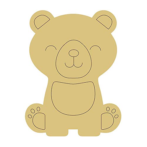 Baby Bear Design by Lines Cutout Unfinished Wood Young Cub Nursery Decor Baby Room Door Hanger MDF Shape Canvas Style 3 Art 1 (6") Diverse Woodworking