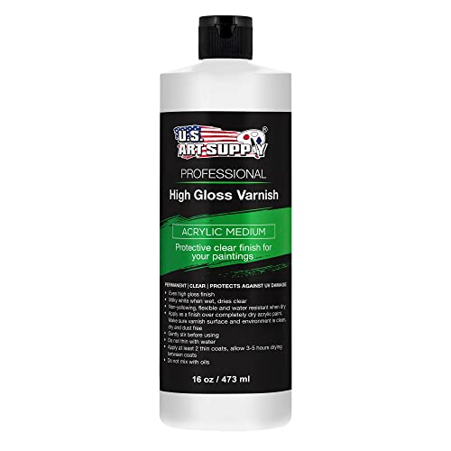 U.S. Art Supply Professional High Gloss Varnish, 16 oz (Pint) - Acrylic Medium, Clear Permanent Protective Finish for Paintings & Artwork, Apply Over U.S. Art Supply