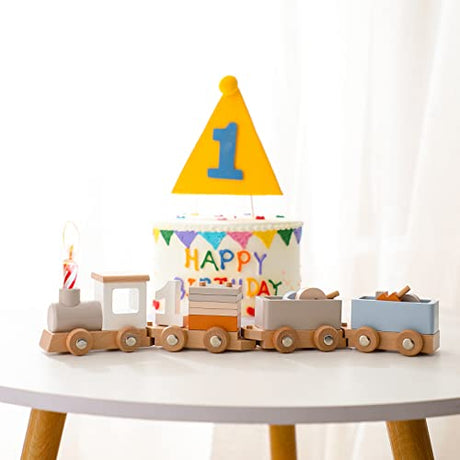 ibwaae Wooden Train Set for Baby Gift Toys with Numbers and Blocks Train Toy 12 PCS for Toddler Boys and Girls 1 2 3 4 5 Brithday Gift ibwaae