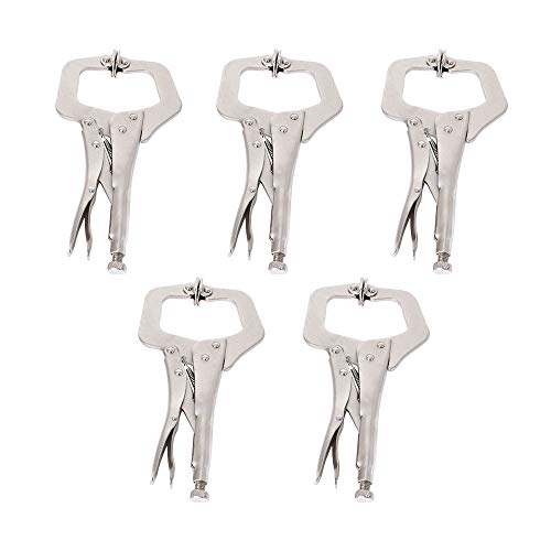 11" Locking C-Clamp 5Pack Locking Pliers Adjustable Welding Clamps w/Regular Tip and Swivel Pad for Shop Home Farm and Automotive findmall