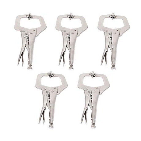 11" Locking C-Clamp 5Pack Locking Pliers Adjustable Welding Clamps w/Regular Tip and Swivel Pad for Shop Home Farm and Automotive findmall