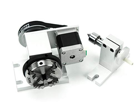 RATTMMOTOR K12-65mm Type Divding Head with 54mm Tailstock, Reducing Ratio 4:1 CNC 4th-Axis A-Axis Rotation-Axis, Indexing Head+K02-63mm 4 Jaw RATTMMOTOR