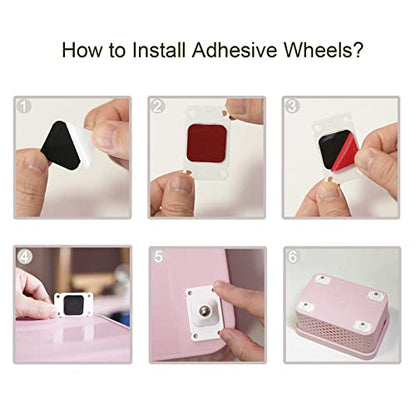 16 PCS Self Adhesive Caster Wheels 360 Degree Swivel Mini Adhesive Wheel Stainless Steel Pulley Pndbnq Sticky Roller for Attach Bins Storage Boxes etc