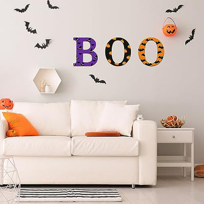 Large Size 12 Inch Wooden Letters Boo Ornaments to Paint, Halloween Decorations DIY Blank Unfinished Wood Ornament Walls Crafts Decorations,