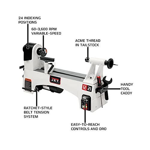 JET 12" x 21" Woodworking Lathe, Variable Speed, 1Ph 115V (JWL-1221VS) - WoodArtSupply