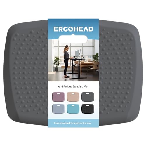 Ergohead 3/4 inch Anti Fatigue Comfort Standing Mat, Portable Office Standing Desk Mat, Non Slip Kitchen Mat, Built-in Handle with Massage Points - WoodArtSupply