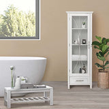 Teamson Home Delaney Tall Narrow Linen Tower with Glass Door, 3 Adjustable Shelves & Drawer - White Teamson Home