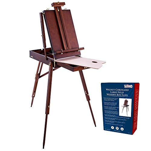 U.S. Art Supply Coronado Walnut Easel, Large Adjustable Wooden French Style Field and Studio Sketchbox Tripod Easel with Drawer, Artist Wood Palette, US Art Supply