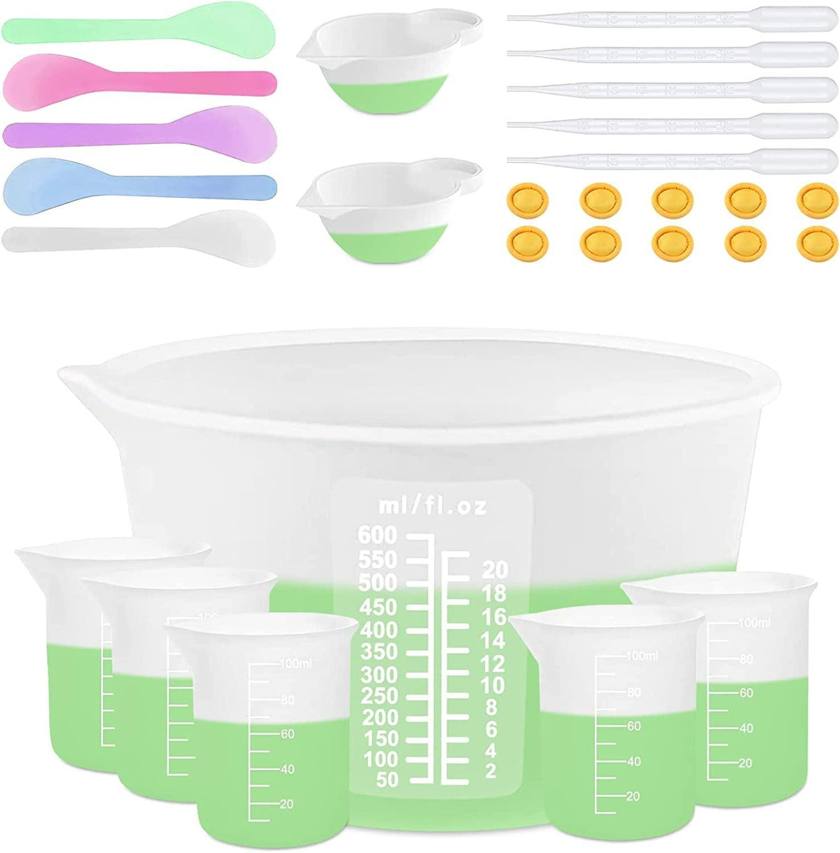 Silicone Measuring Cups for Resin Supplies, Resin Cups Kit with 600Ml & 100Ml Resin Mixing Cups and Tools, Silicone Cups for Resin Molds, Epoxy Resin WoodArtSupply