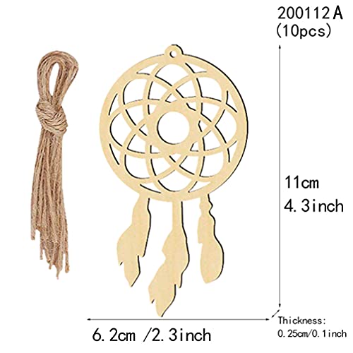 VOSAREA 30Pcs Wooden Dreamcatcher Wood Cutout Shapes Craft Shaped Embellishments Dream Catcher Wood Slices Handmade Labels Wood Log Slices Hanging VOSAREA